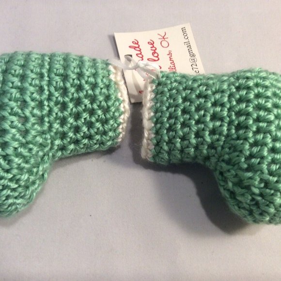 Set of 2 Hand Made Knitted Crocheted Infant Baby Booties Boots Slippers Shower - Picture 4 of 12